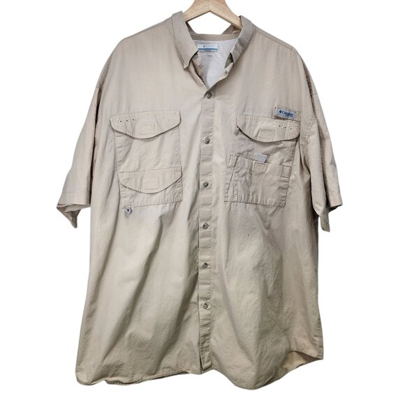 Columbia PFG Mens Fishing Shirt Size 2XT 100%‎ Cotton Beige - Picture 9 of 9